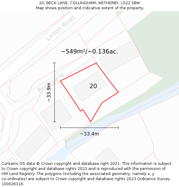 20, BECK LANE, COLLINGHAM, WETHERBY, LS22 5BW: Plot and title map