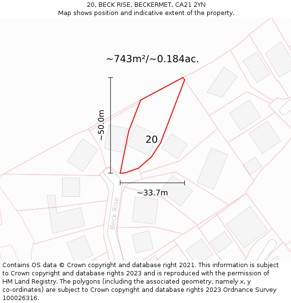 20, BECK RISE, BECKERMET, CA21 2YN: Plot and title map