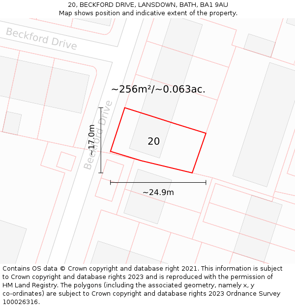 20, BECKFORD DRIVE, LANSDOWN, BATH, BA1 9AU: Plot and title map