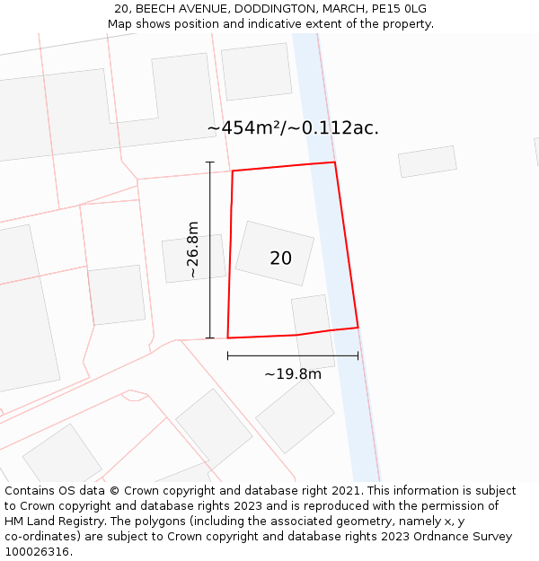 20, BEECH AVENUE, DODDINGTON, MARCH, PE15 0LG: Plot and title map