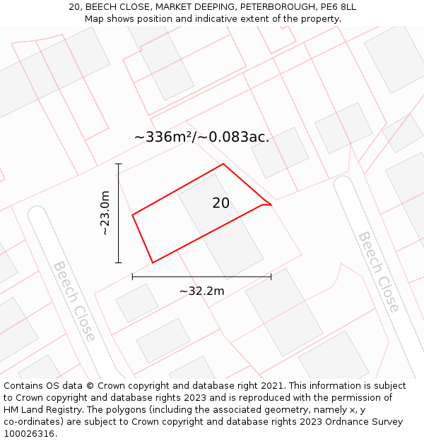 20, BEECH CLOSE, MARKET DEEPING, PETERBOROUGH, PE6 8LL: Plot and title map