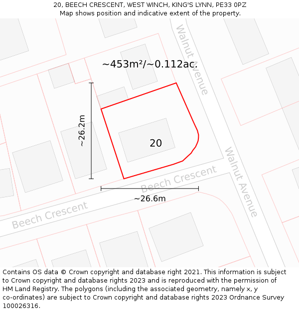20, BEECH CRESCENT, WEST WINCH, KING'S LYNN, PE33 0PZ: Plot and title map