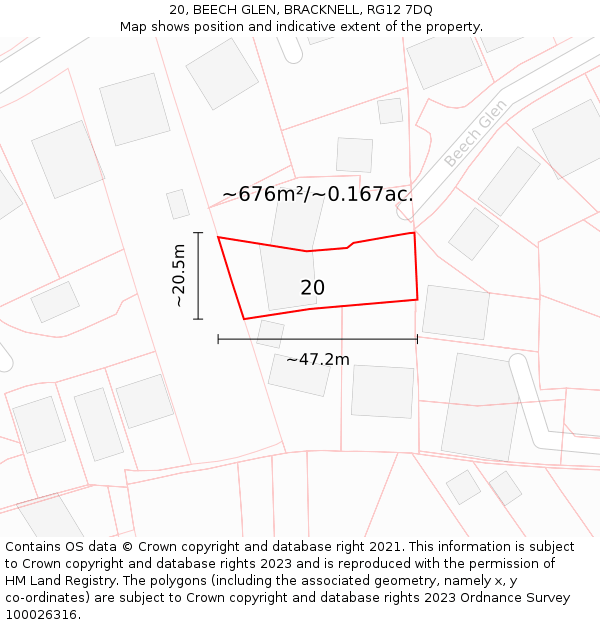 20, BEECH GLEN, BRACKNELL, RG12 7DQ: Plot and title map