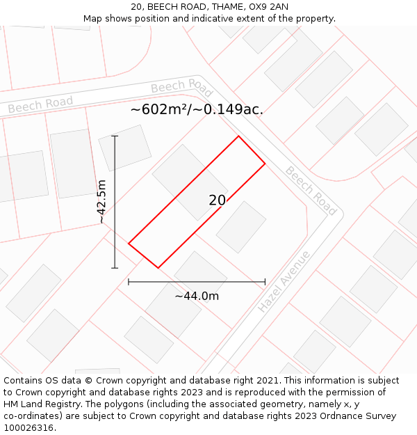 20, BEECH ROAD, THAME, OX9 2AN: Plot and title map