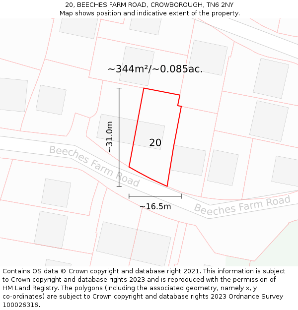 20, BEECHES FARM ROAD, CROWBOROUGH, TN6 2NY: Plot and title map