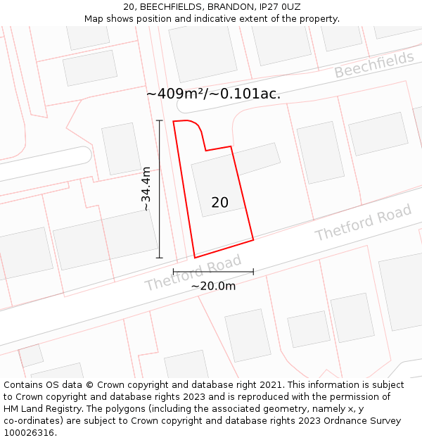 20, BEECHFIELDS, BRANDON, IP27 0UZ: Plot and title map