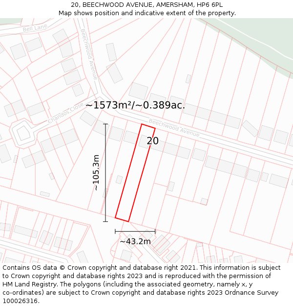 20, BEECHWOOD AVENUE, AMERSHAM, HP6 6PL: Plot and title map