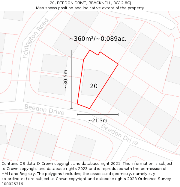 20, BEEDON DRIVE, BRACKNELL, RG12 8GJ: Plot and title map