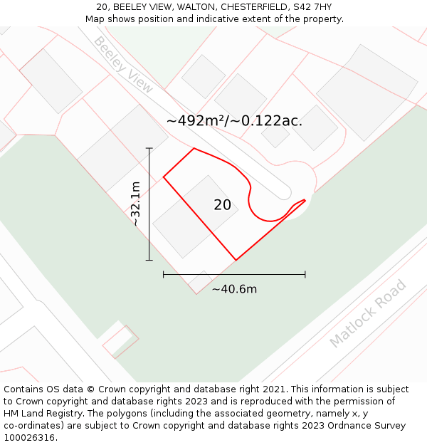 20, BEELEY VIEW, WALTON, CHESTERFIELD, S42 7HY: Plot and title map