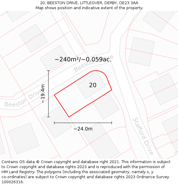 20, BEESTON DRIVE, LITTLEOVER, DERBY, DE23 3AA: Plot and title map