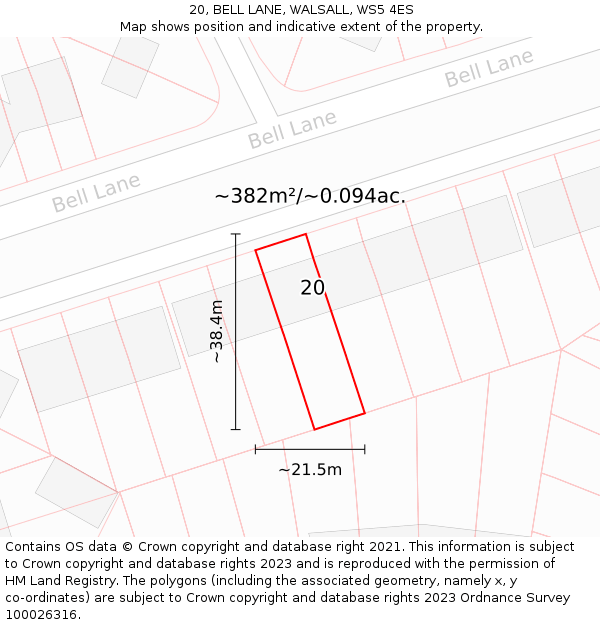 20, BELL LANE, WALSALL, WS5 4ES: Plot and title map