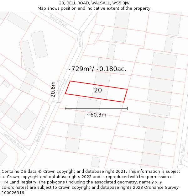 20, BELL ROAD, WALSALL, WS5 3JW: Plot and title map