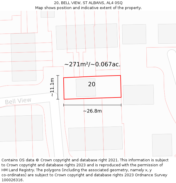 20, BELL VIEW, ST ALBANS, AL4 0SQ: Plot and title map