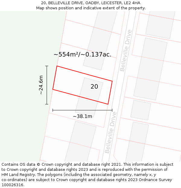 20, BELLEVILLE DRIVE, OADBY, LEICESTER, LE2 4HA: Plot and title map