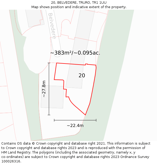 20, BELVEDERE, TRURO, TR1 1UU: Plot and title map