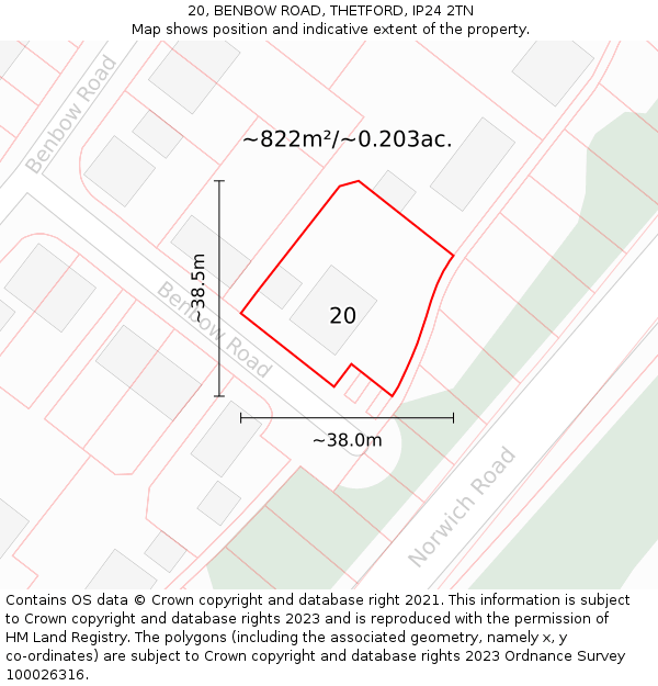 20, BENBOW ROAD, THETFORD, IP24 2TN: Plot and title map