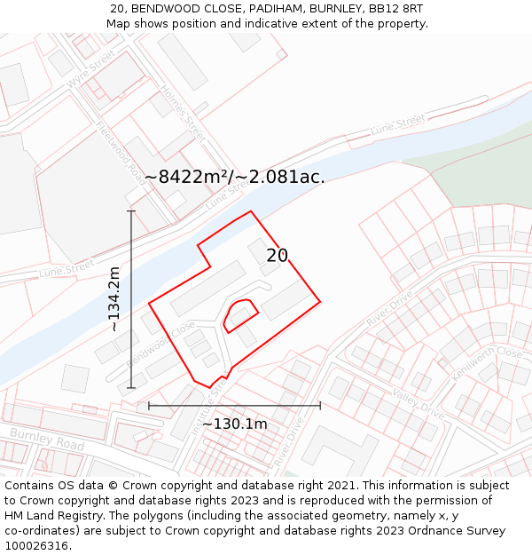 20, BENDWOOD CLOSE, PADIHAM, BURNLEY, BB12 8RT: Plot and title map