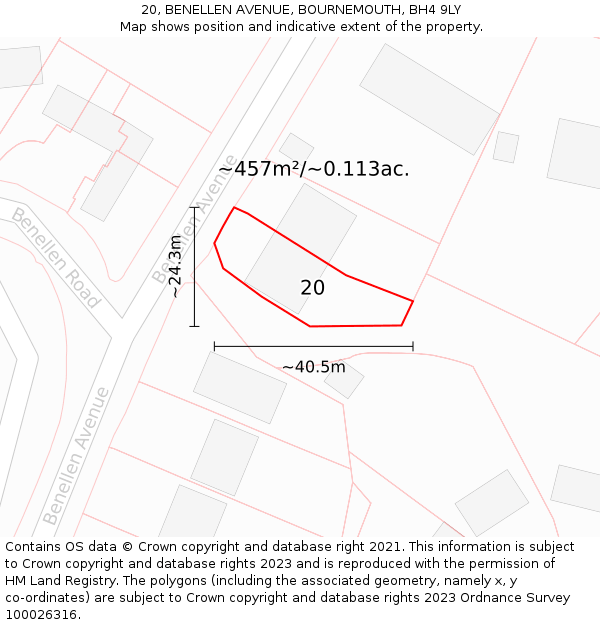 20, BENELLEN AVENUE, BOURNEMOUTH, BH4 9LY: Plot and title map