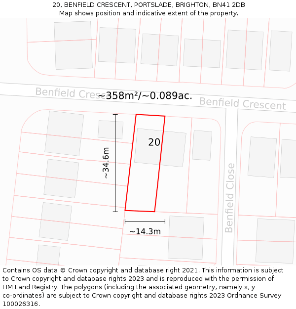 20, BENFIELD CRESCENT, PORTSLADE, BRIGHTON, BN41 2DB: Plot and title map