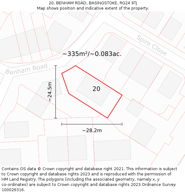 20, BENHAM ROAD, BASINGSTOKE, RG24 9TJ: Plot and title map