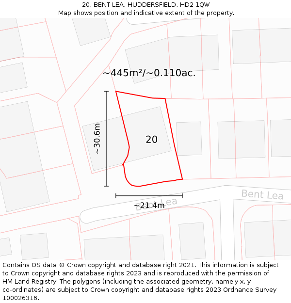 20, BENT LEA, HUDDERSFIELD, HD2 1QW: Plot and title map