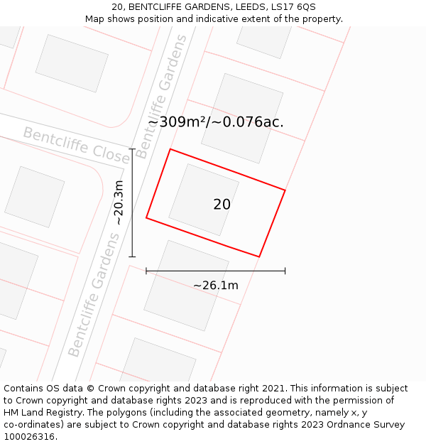 20, BENTCLIFFE GARDENS, LEEDS, LS17 6QS: Plot and title map