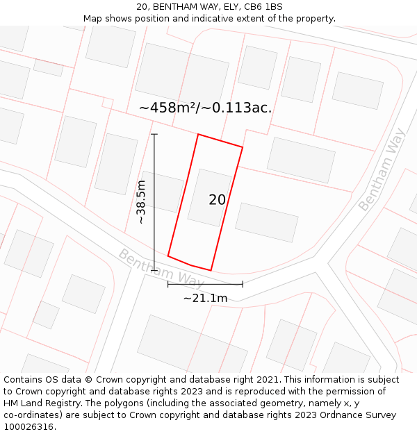 20, BENTHAM WAY, ELY, CB6 1BS: Plot and title map