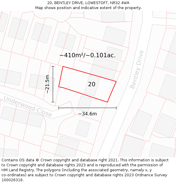 20, BENTLEY DRIVE, LOWESTOFT, NR32 4WA: Plot and title map