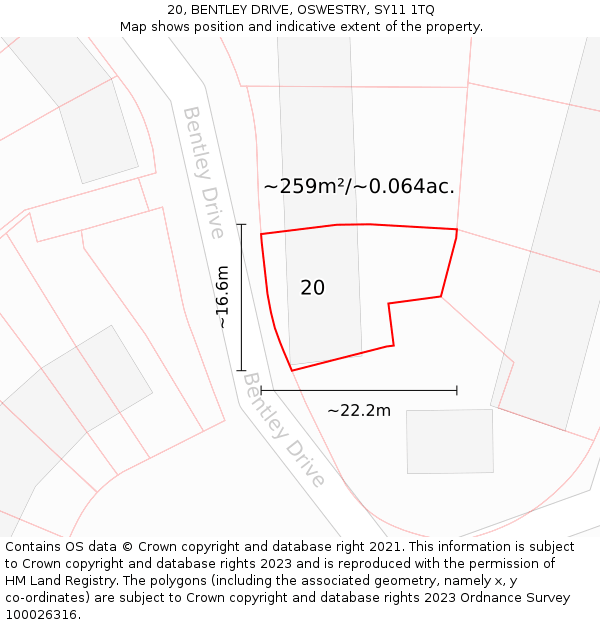 20, BENTLEY DRIVE, OSWESTRY, SY11 1TQ: Plot and title map