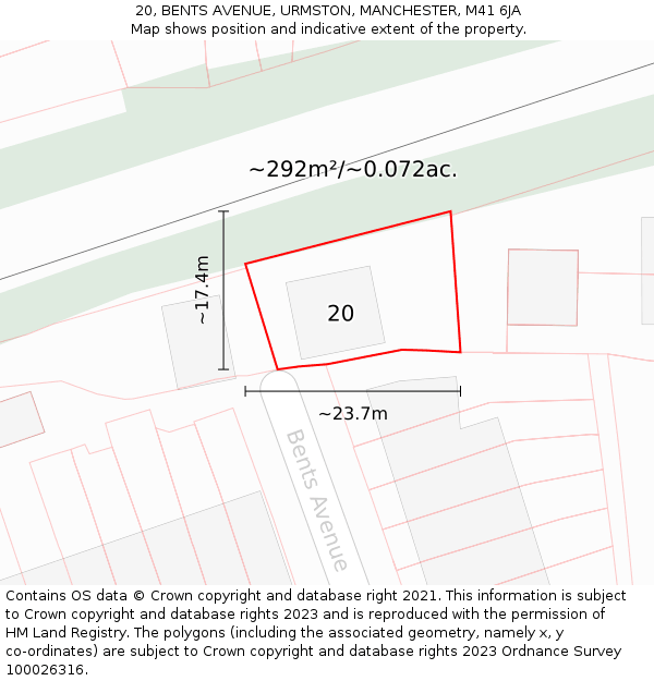 20, BENTS AVENUE, URMSTON, MANCHESTER, M41 6JA: Plot and title map