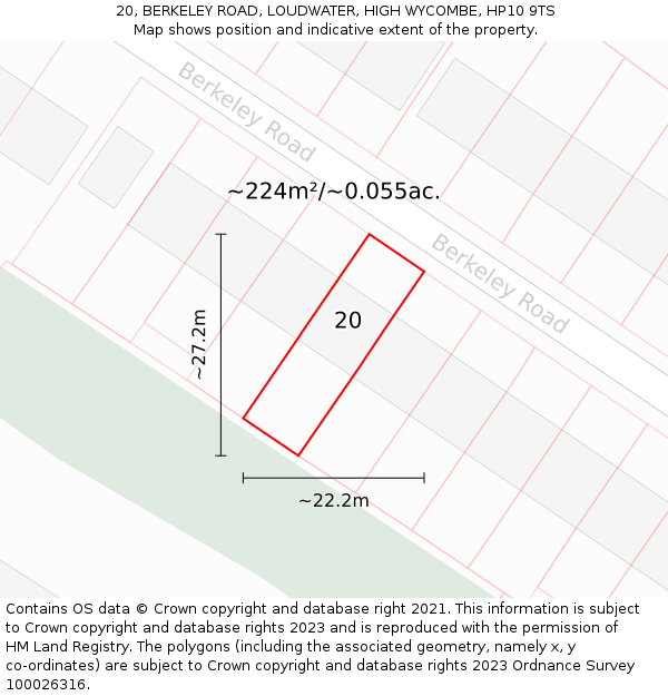 20, BERKELEY ROAD, LOUDWATER, HIGH WYCOMBE, HP10 9TS: Plot and title map