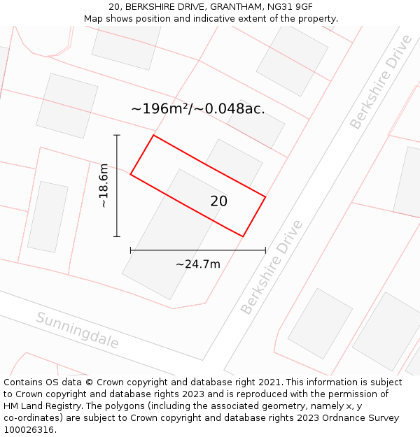 20, BERKSHIRE DRIVE, GRANTHAM, NG31 9GF: Plot and title map