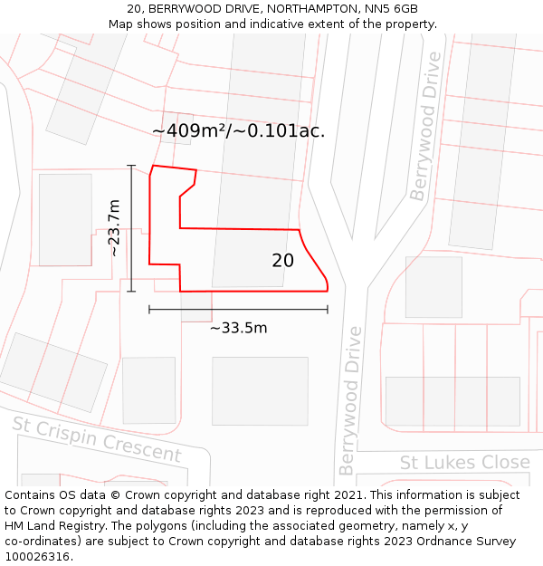 20, BERRYWOOD DRIVE, NORTHAMPTON, NN5 6GB: Plot and title map