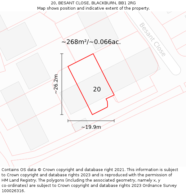 20, BESANT CLOSE, BLACKBURN, BB1 2RG: Plot and title map