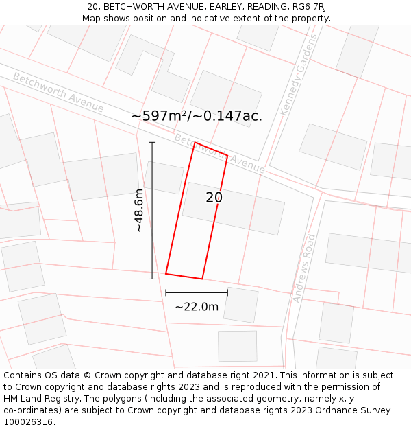 20, BETCHWORTH AVENUE, EARLEY, READING, RG6 7RJ: Plot and title map