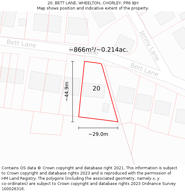20, BETT LANE, WHEELTON, CHORLEY, PR6 8JH: Plot and title map