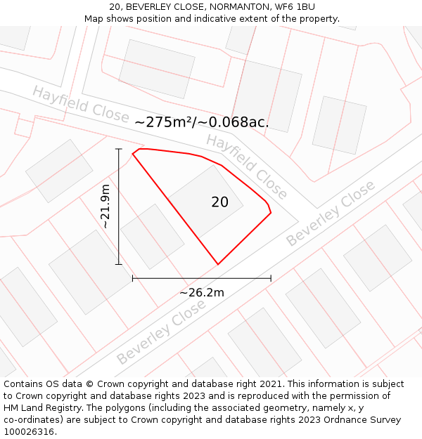 20, BEVERLEY CLOSE, NORMANTON, WF6 1BU: Plot and title map