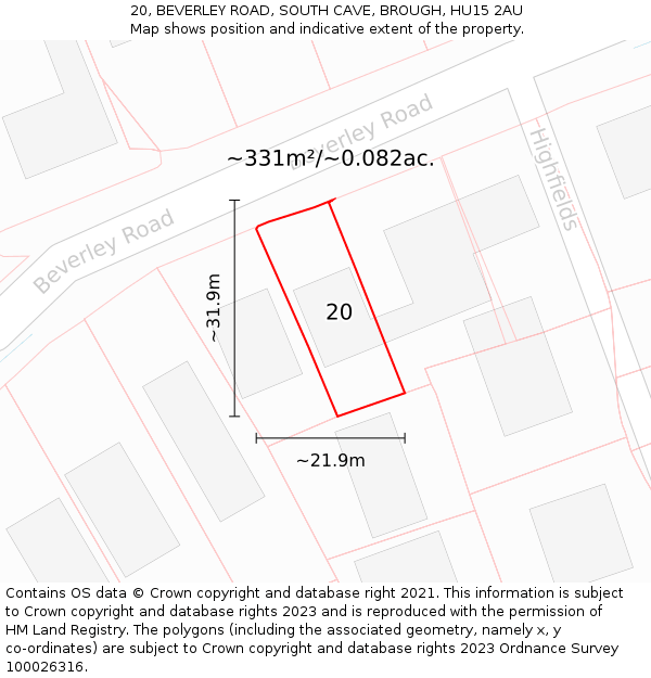 20, BEVERLEY ROAD, SOUTH CAVE, BROUGH, HU15 2AU: Plot and title map