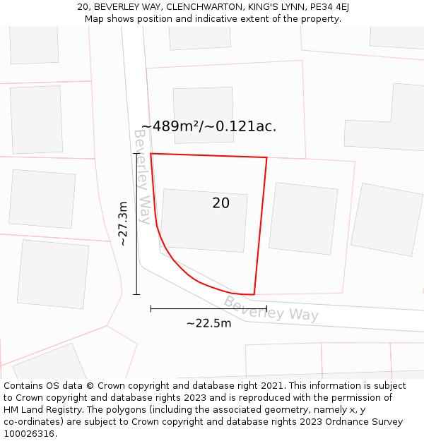 20, BEVERLEY WAY, CLENCHWARTON, KING'S LYNN, PE34 4EJ: Plot and title map