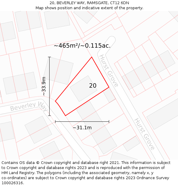 20, BEVERLEY WAY, RAMSGATE, CT12 6DN: Plot and title map