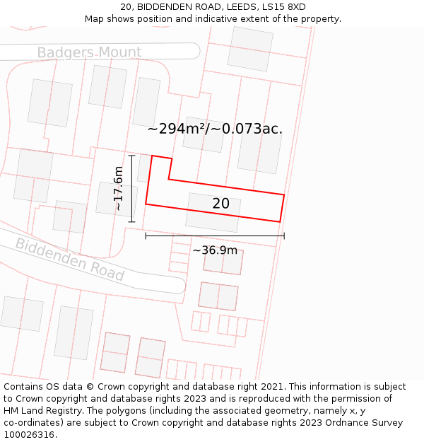 20, BIDDENDEN ROAD, LEEDS, LS15 8XD: Plot and title map