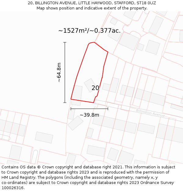 20, BILLINGTON AVENUE, LITTLE HAYWOOD, STAFFORD, ST18 0UZ: Plot and title map