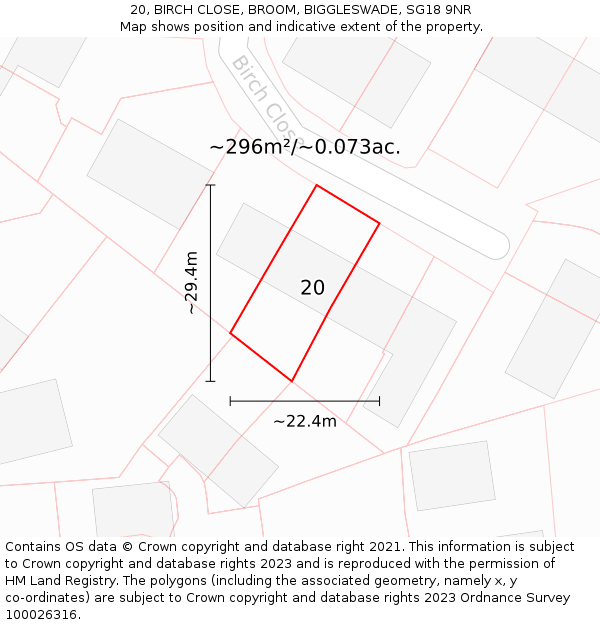 20, BIRCH CLOSE, BROOM, BIGGLESWADE, SG18 9NR: Plot and title map