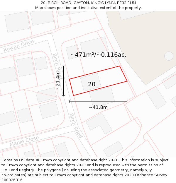 20, BIRCH ROAD, GAYTON, KING'S LYNN, PE32 1UN: Plot and title map