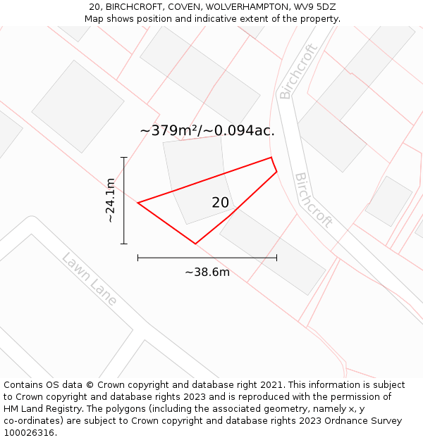 20, BIRCHCROFT, COVEN, WOLVERHAMPTON, WV9 5DZ: Plot and title map