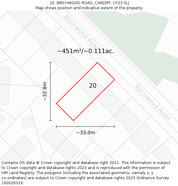 20, BIRCHWOOD ROAD, CARDIFF, CF23 5LJ: Plot and title map
