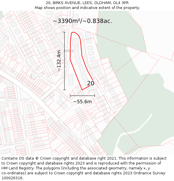 20, BIRKS AVENUE, LEES, OLDHAM, OL4 3PR: Plot and title map