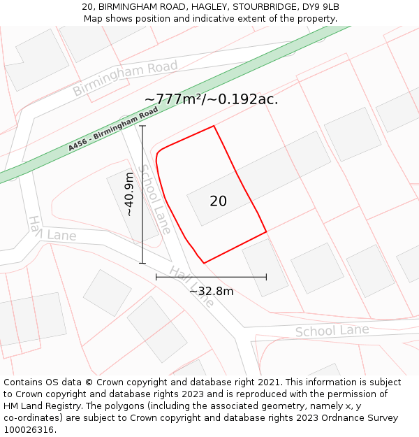 20, BIRMINGHAM ROAD, HAGLEY, STOURBRIDGE, DY9 9LB: Plot and title map