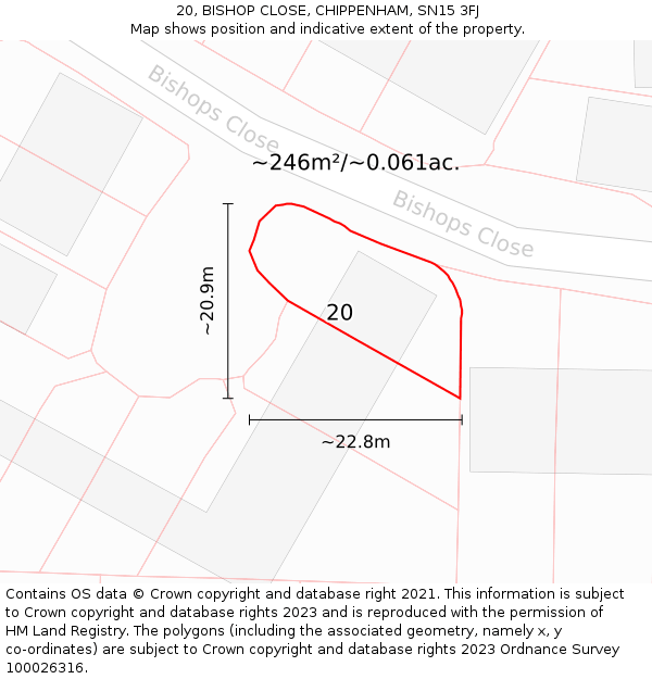 20, BISHOP CLOSE, CHIPPENHAM, SN15 3FJ: Plot and title map