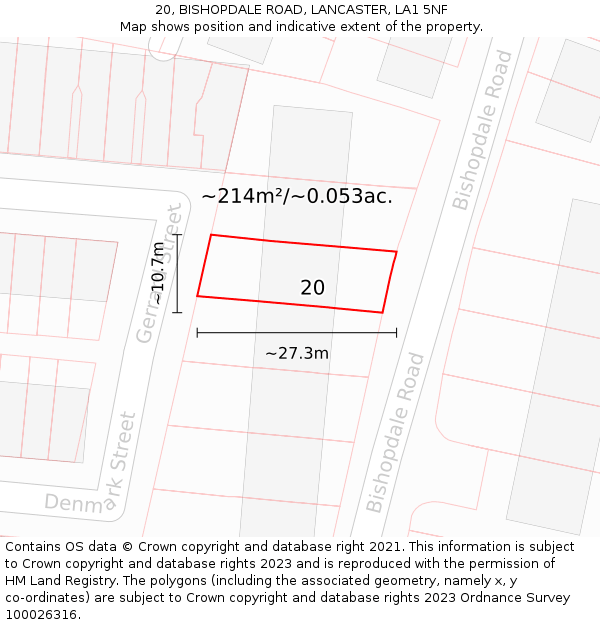 20, BISHOPDALE ROAD, LANCASTER, LA1 5NF: Plot and title map